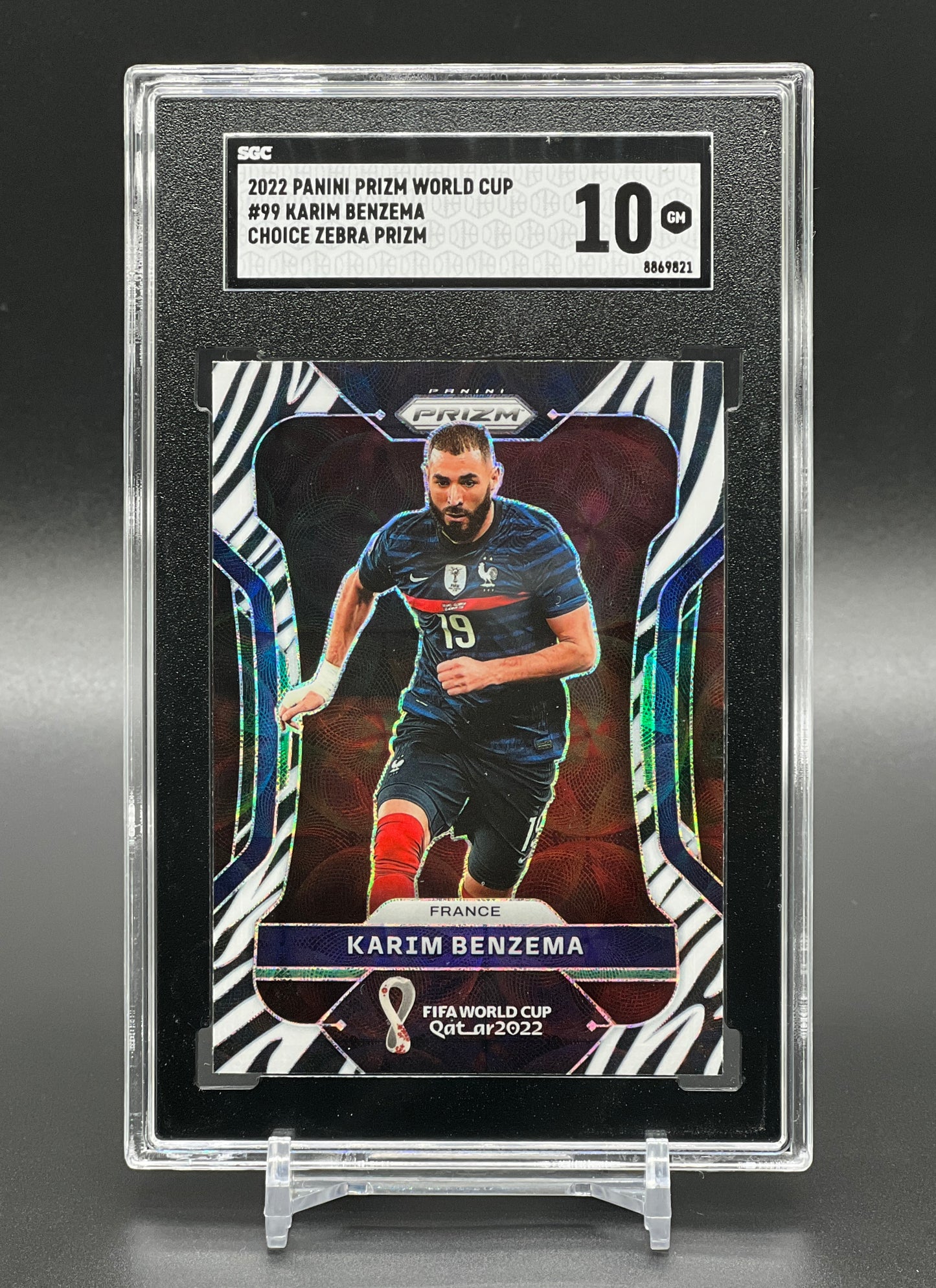 Panini Prizm World Cup 2022 Karim Benzema Zebra SP SGC 10 Gem Mint