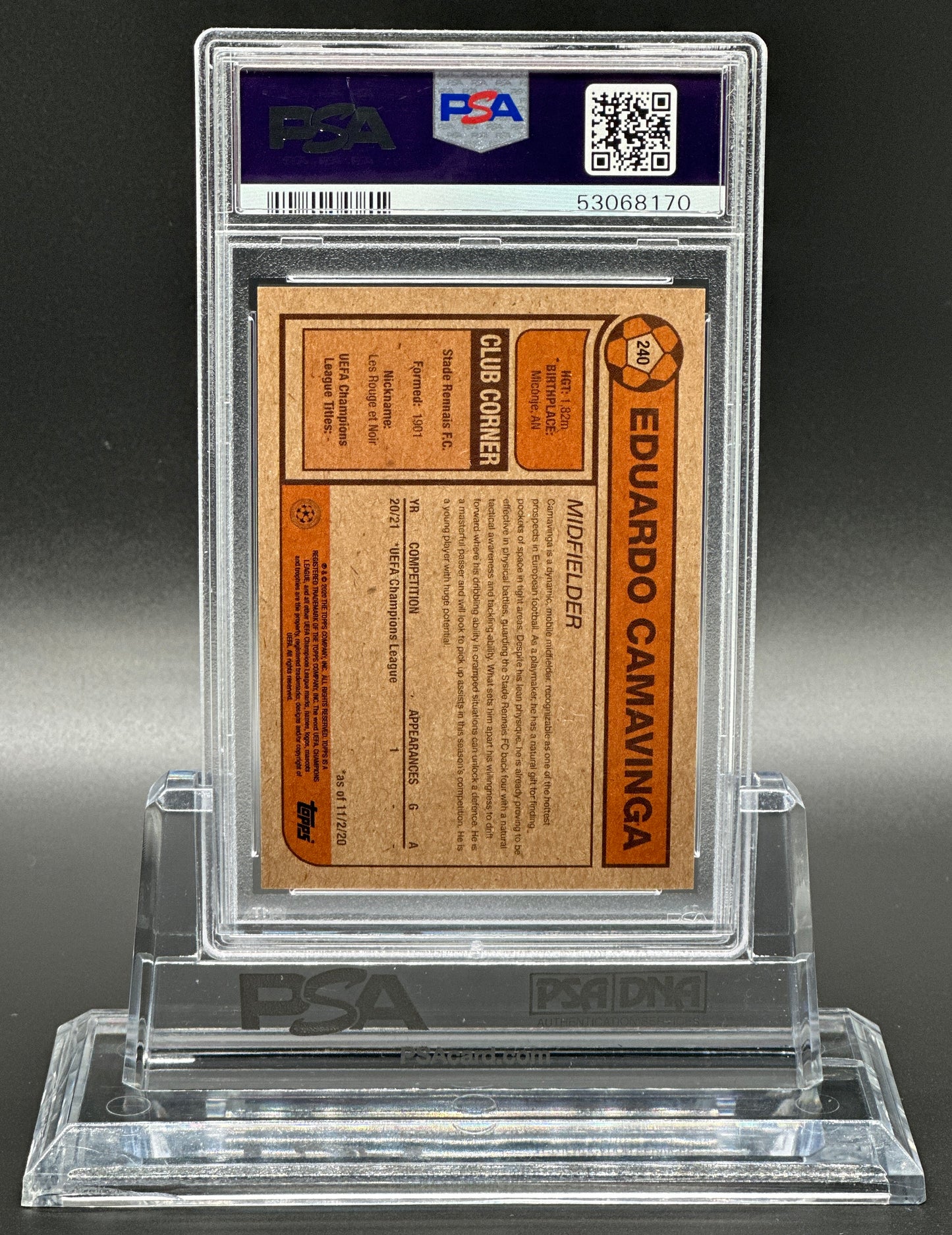 Topps Living UCL 2020-21 Eduardo Camavinga Rookie PSA 10 Gem Mint Champions League