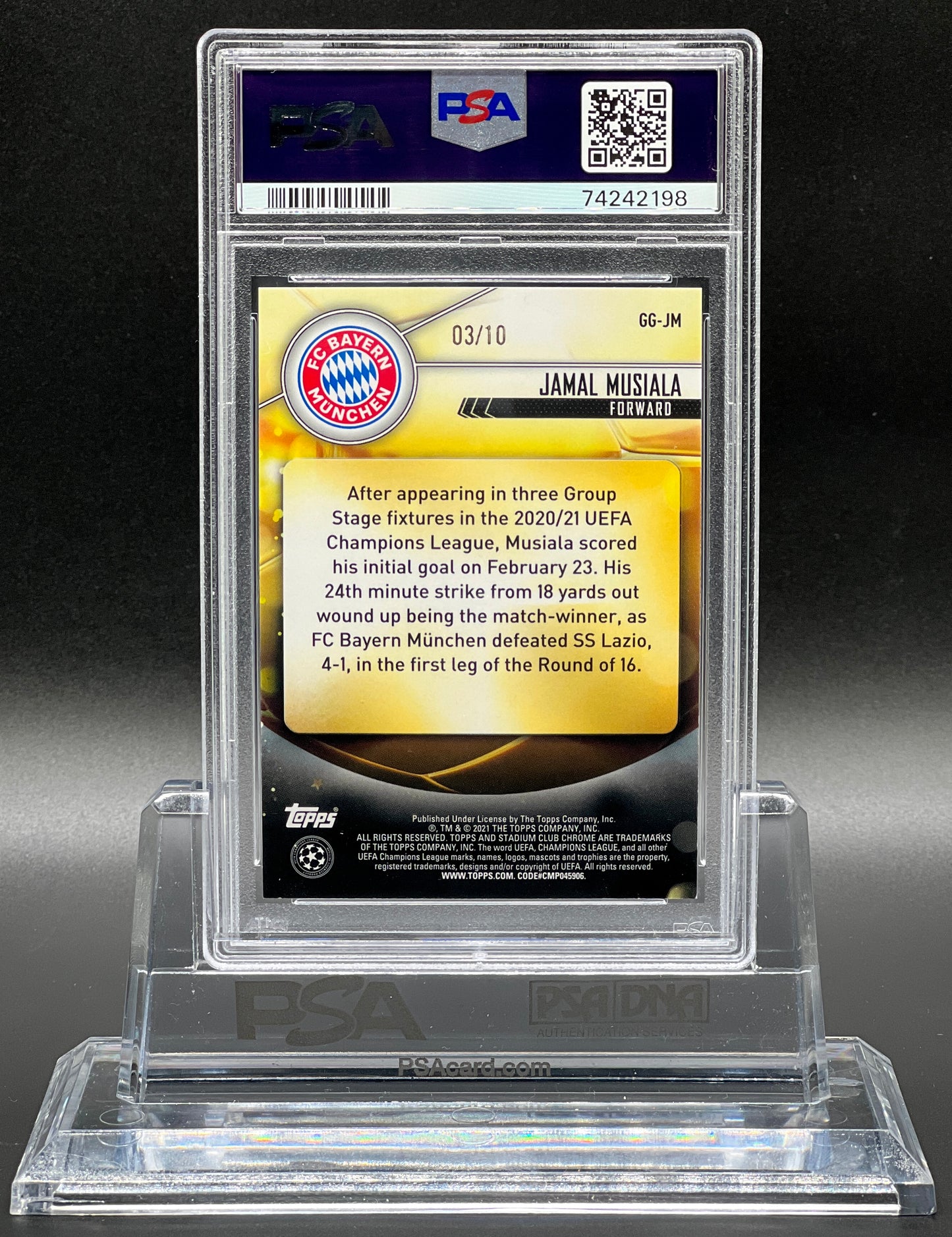Topps Stadium Club Chrome UCL 2020-21 Jamal Musiala Rookie /10 Red Refractor PSA 9 Mint