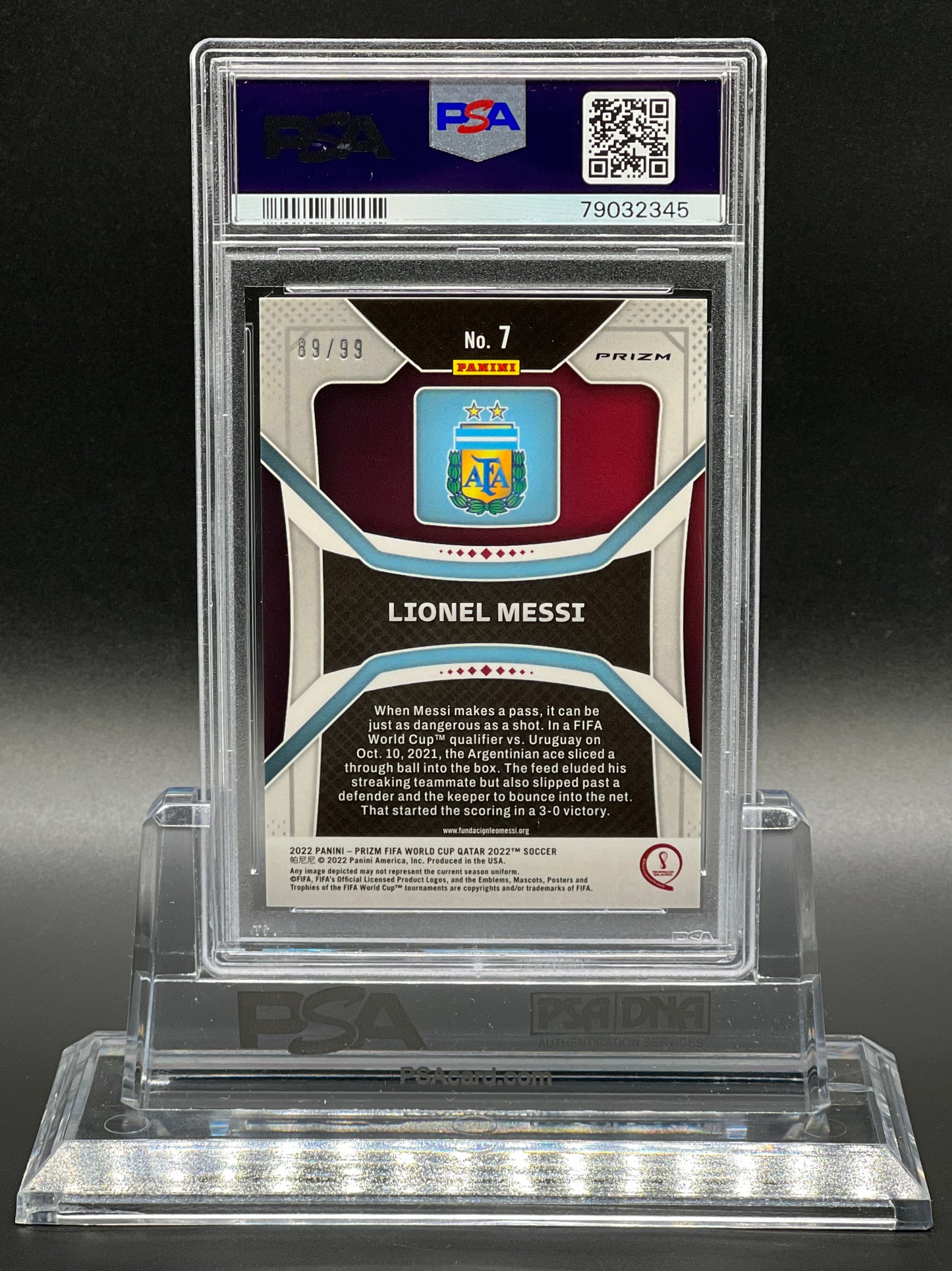 Panini Prizm World Cup 2022 Lionel Messi /99 Purple Wave PSA 9 Mint