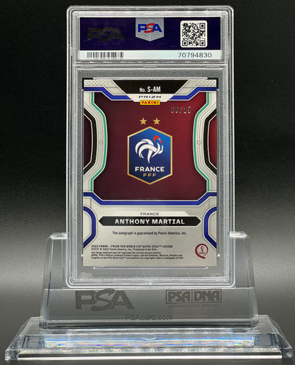 Panini Prizm World Cup 2022 Anthony Martial Auto 09/25 Jersey Numbered PSA 10 Gem Mint POP 1 of 1