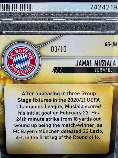 Topps Stadium Club Chrome UCL 2020-21 Jamal Musiala Rookie /10 Red Refractor PSA 9 Mint