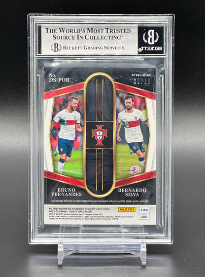 Panini Select FIFA 2022-23 Bruno Fernandes Bernardo Silva Dual Patch /10 Gold Prizm BGS 6.5 Excellent - Mint+