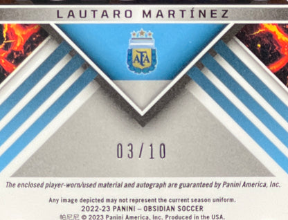 Panini Obsidian 2022-23 Lautaro Martinez Auto Patch /10 Player-worn Volcanic