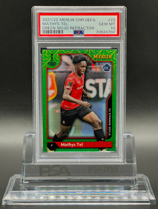 Topps Merlin Chrome 2021-22 Mathys Tel Rookie /99 Green Mojo PSA 10 Gem Mint