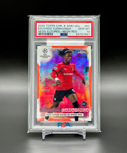 Topps Chrome UCL 2020-21 Eduardo Camavinga Rookie 1/5 Neon Red PSA 10 Gem Mint