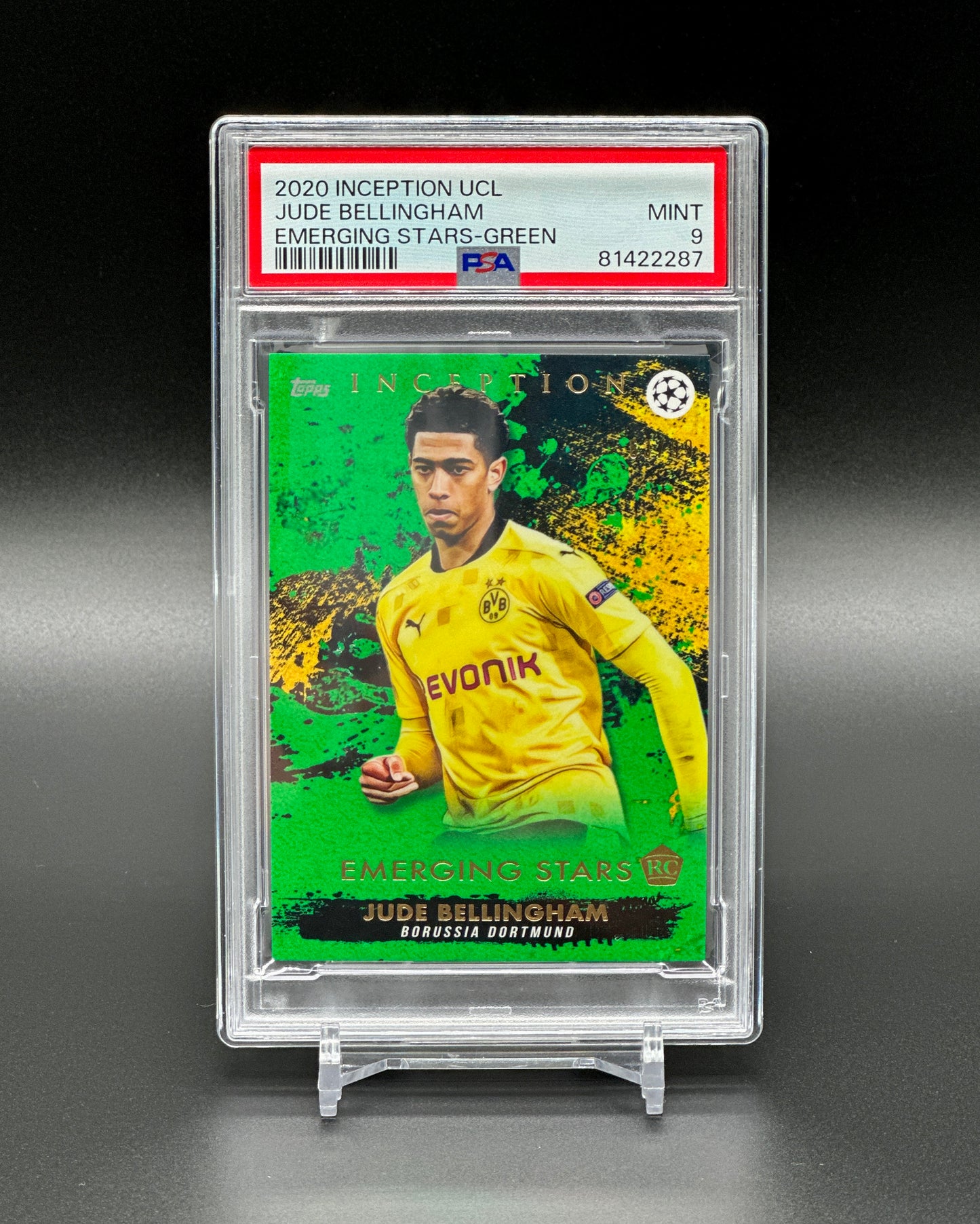 Topps Inception UCL 2020-21 Jude Bellingham Rookie /99 Green PSA 9 Mint