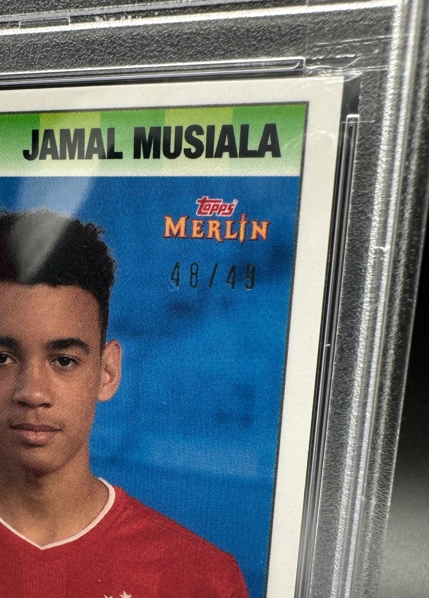 Topps Merlin 95 Heritage 2020-21 Jamal Musiala Rookie /49 Blue PSA 9 Mint