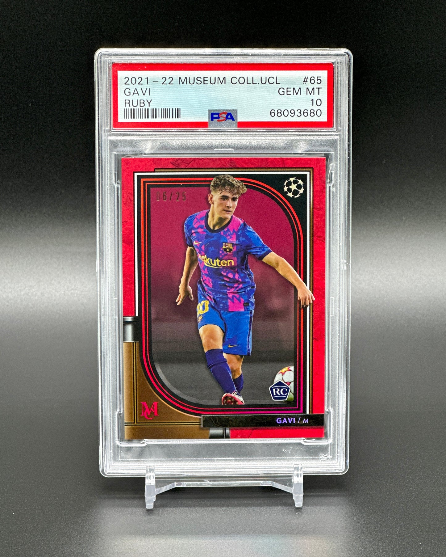 Topps Museum UCL 2021-22 Gavi Rookie /25 Ruby Jersey Numbered PSA 10 Gem Mint