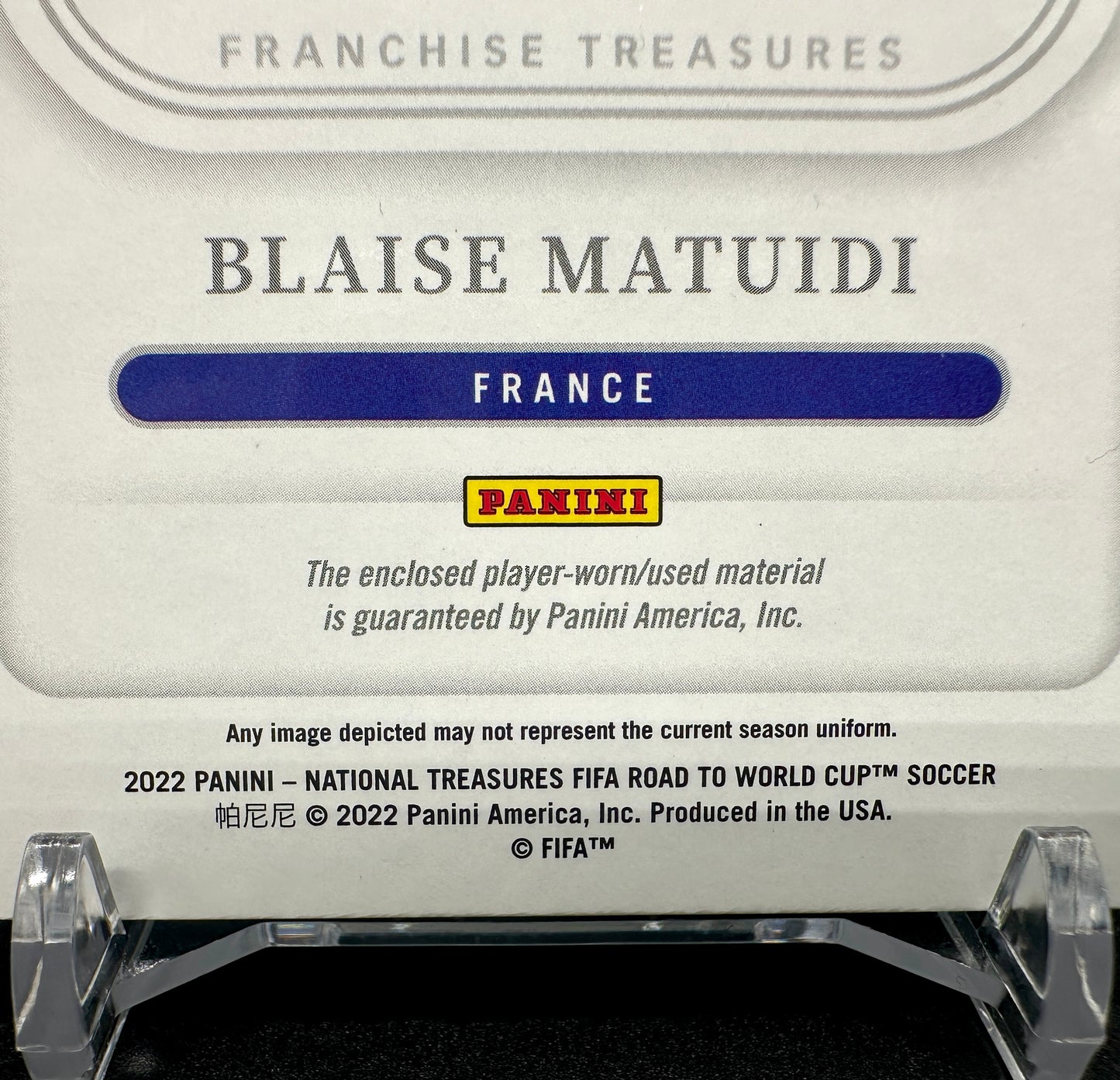 Panini National Treasures World Cup 2022 Blaise Matuidi Patch 1/5 Player-worn