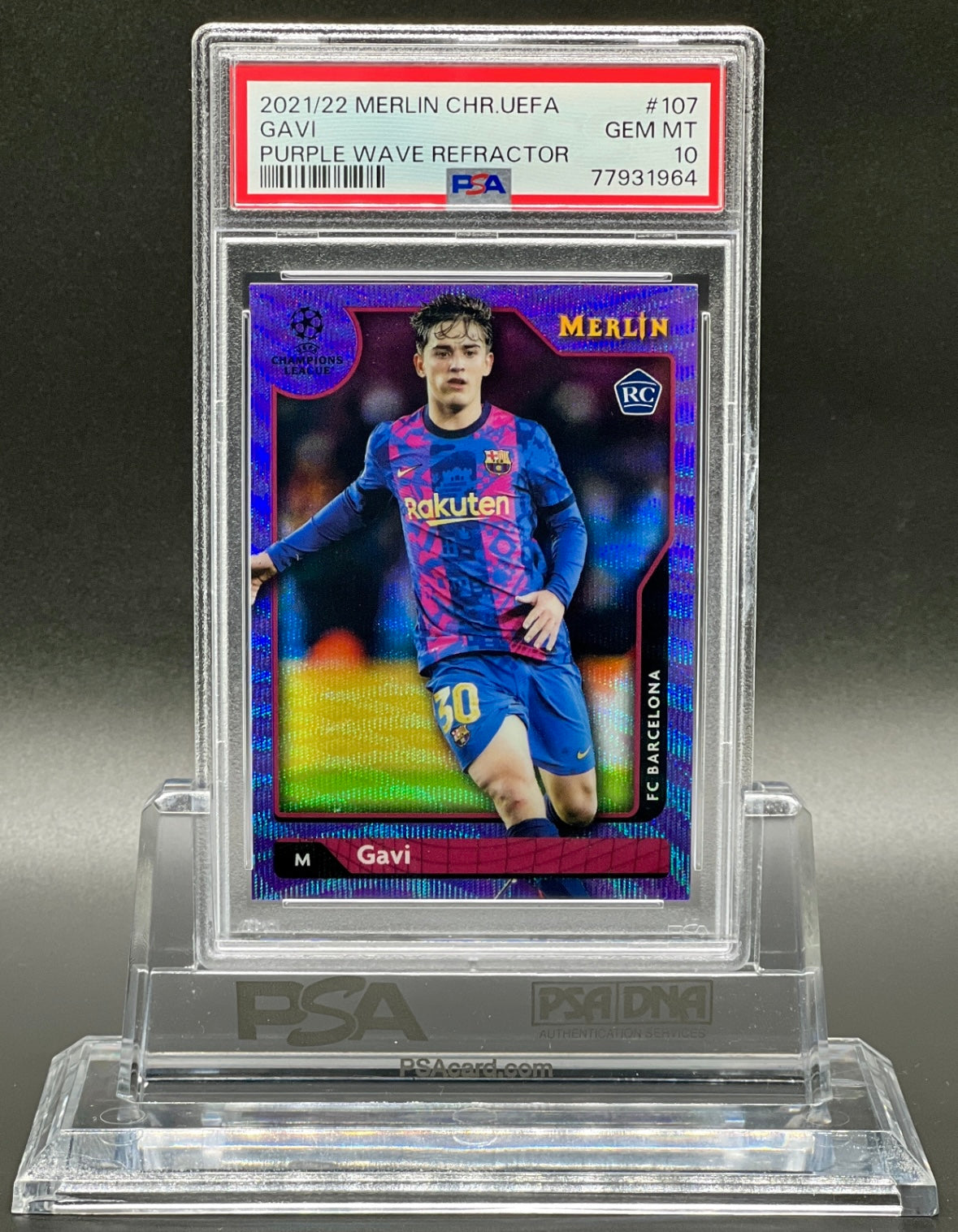 Topps Merlin Chrome UCL 2021-22 Gavi Rookie /15 Purple Wave PSA 10 Gem Mint