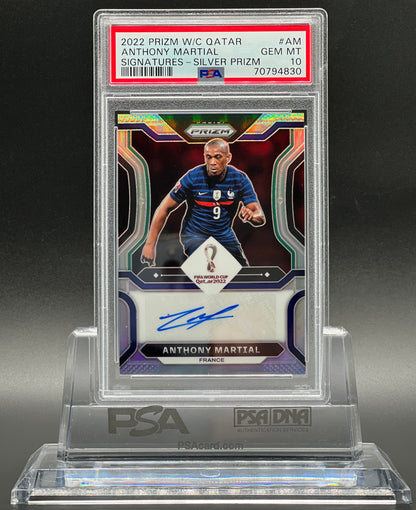 Panini Prizm World Cup 2022 Anthony Martial Auto 09/25 Jersey Numbered PSA 10 Gem Mint POP 1 of 1