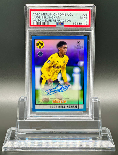 Topps Merlin Chrome UCL 2020-21 Jude Bellingham Rookie Auto /75 Blue Refractor PSA 9 Mint