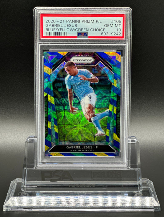 Panini Prizm EPL 2020-21 Gabriel Jesus Blue/Yellow/Green SSP PSA 10 POP 1 of 1