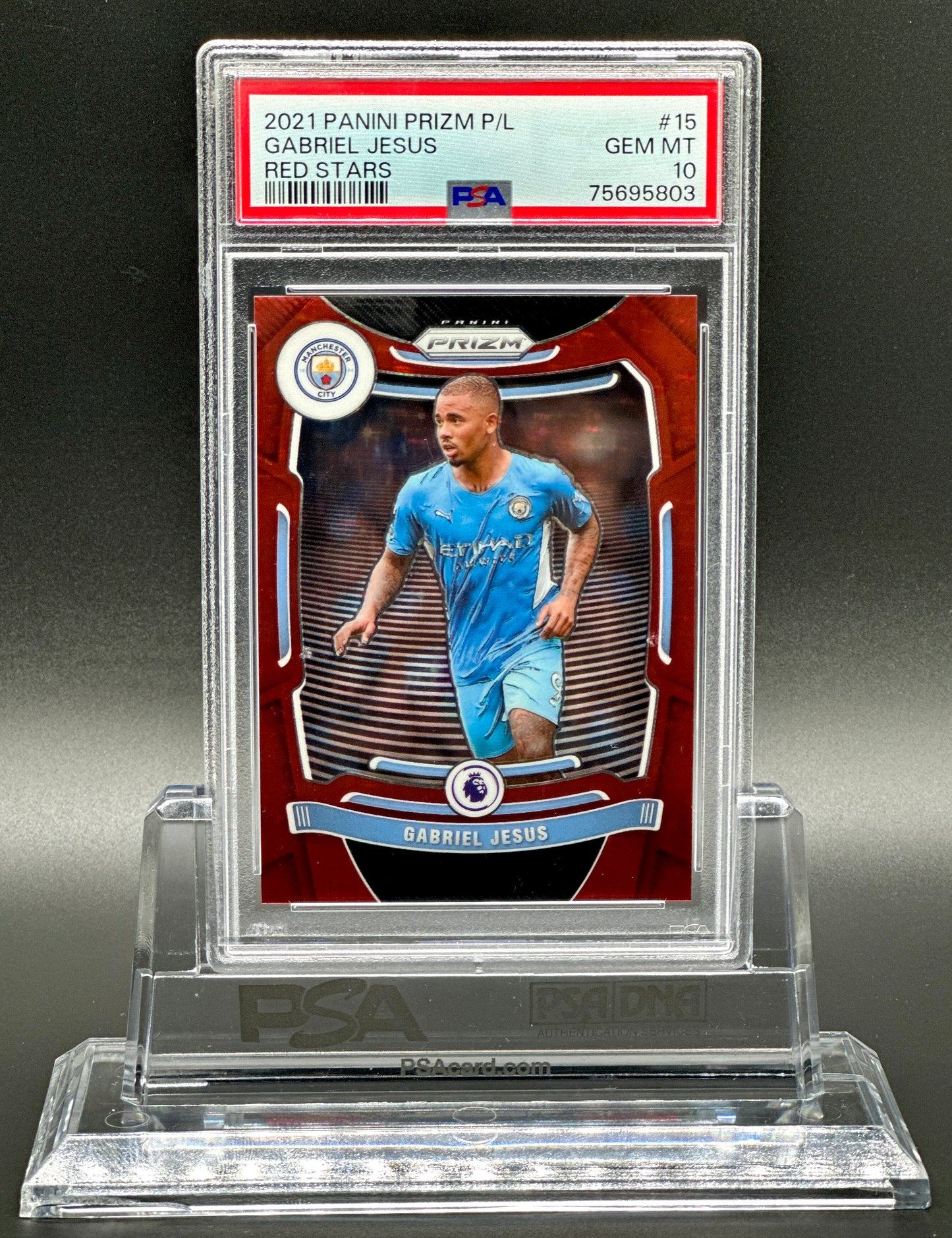 Panini Prizm EPL 2020-21 Gabriel Jesus /28 Red Star PSA 10 Gem Mint POP 1 of 1