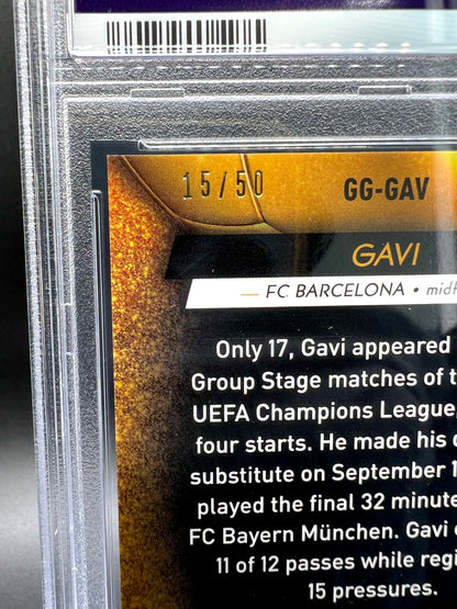 Topps Stadium Club Chrome UCL 2021-22 Gavi Rookie /50 Gold Refractor Glimpses of Gold PSA 10 Gem Mint