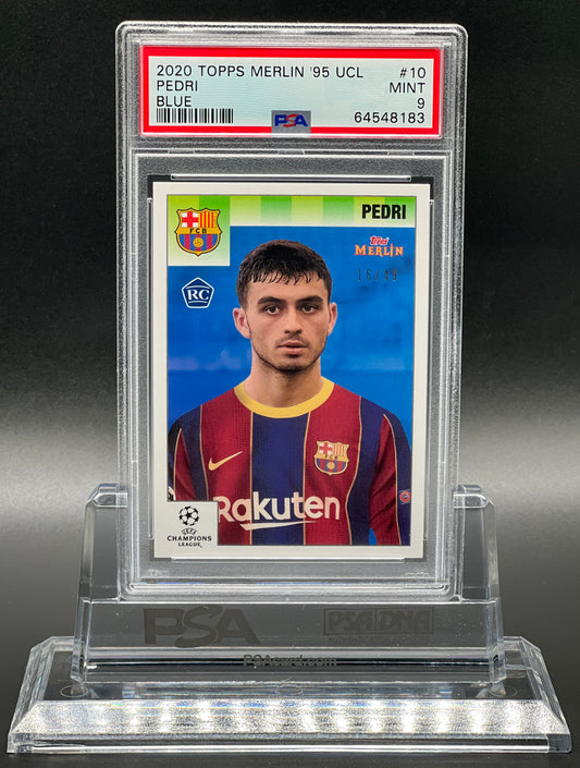 Topps Merlin 95 Heritage UCL 2020-21 Pedri Rookie /49 Jersey Numbered PSA 9 Mint