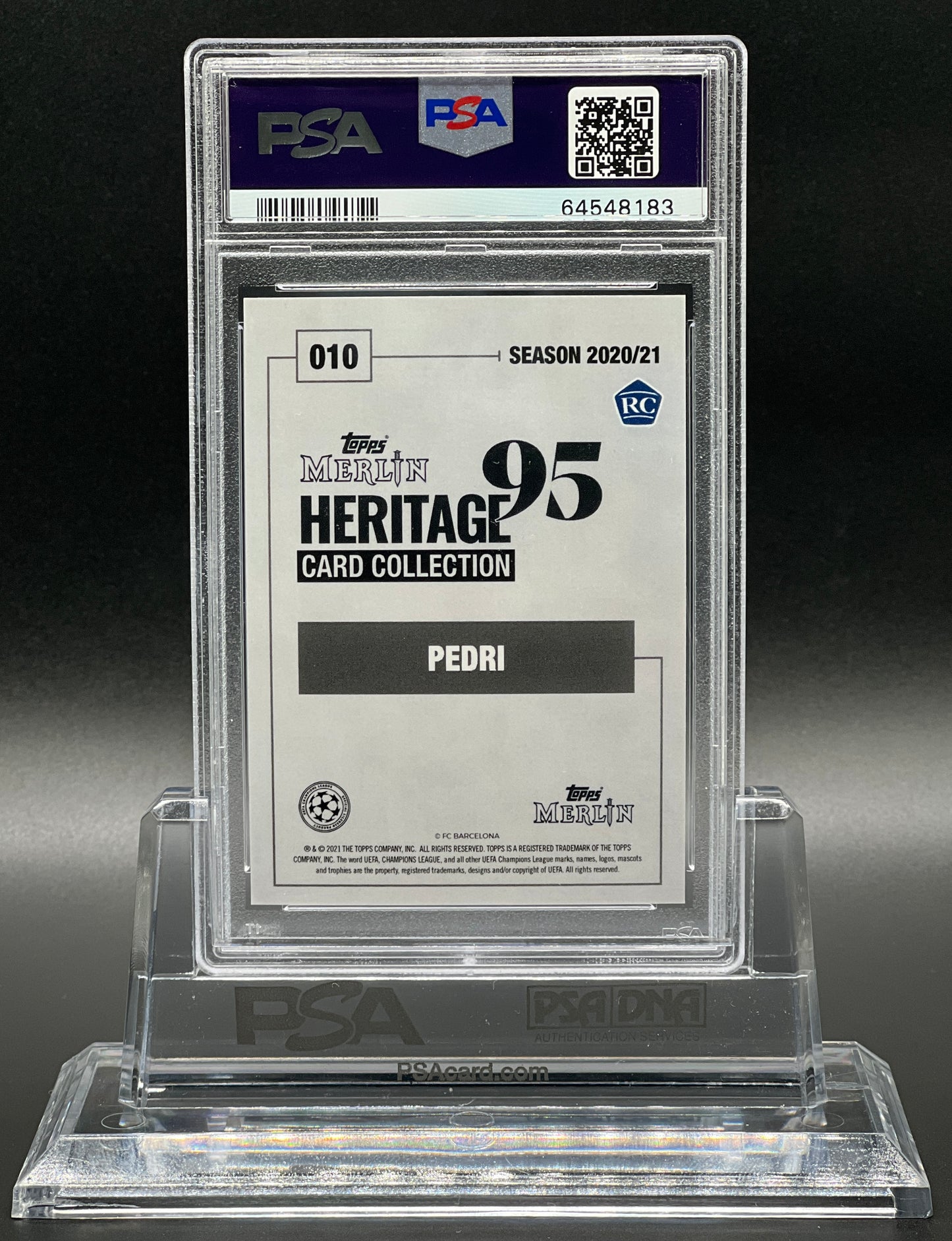 Topps Merlin 95 Heritage UCL 2020-21 Pedri Rookie /49 Jersey Numbered PSA 9 Mint