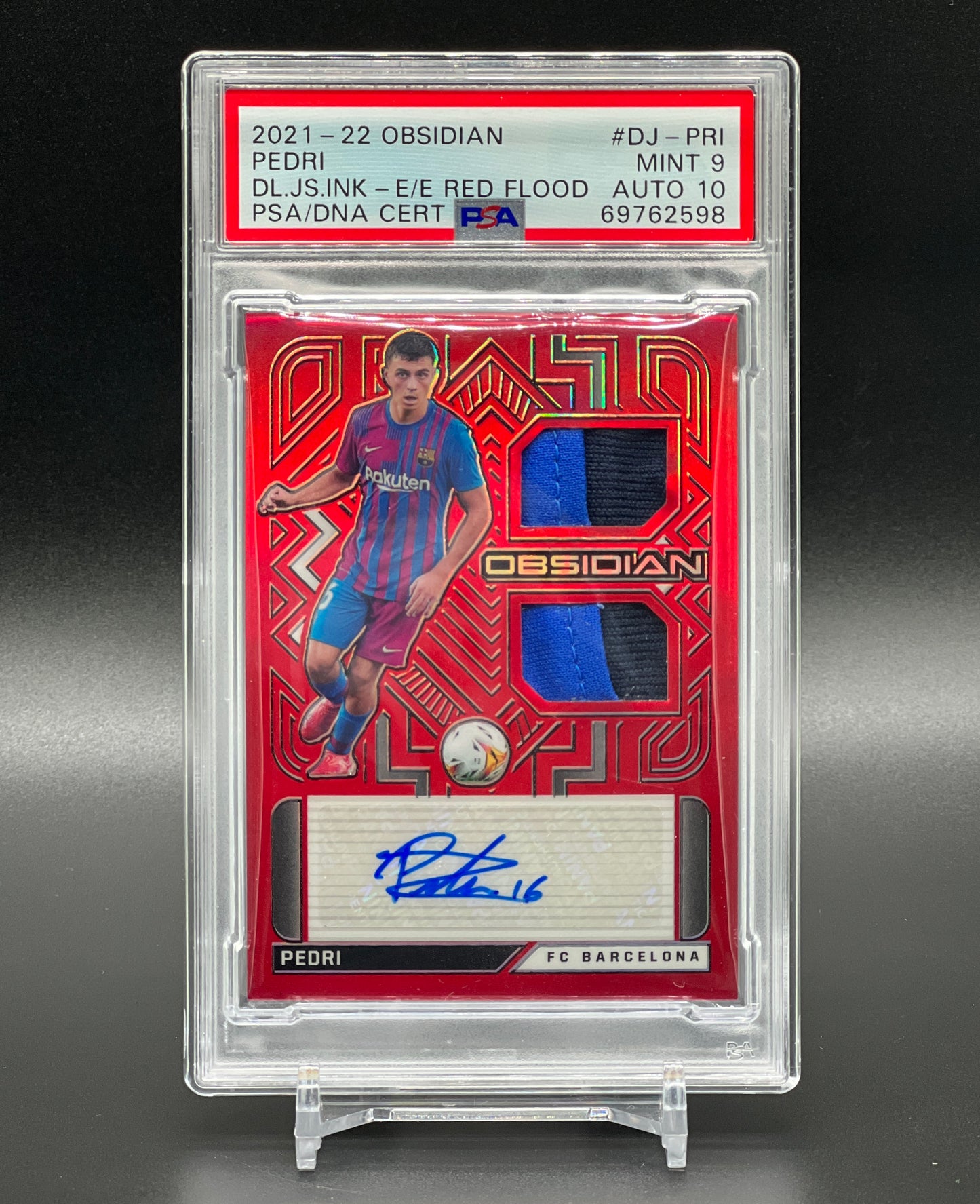 Panini Obsidian 2021-22 Pedri Auto Patch /8 Match-worn Red Flood PSA 9 Mint Auto 10