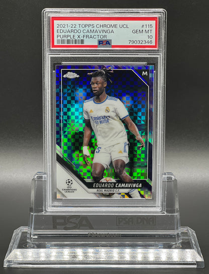 Topps Chrome UCL 2021-22 Eduardo Camavinga /3 Purple X-Fractor PSA 10 Gem Mint