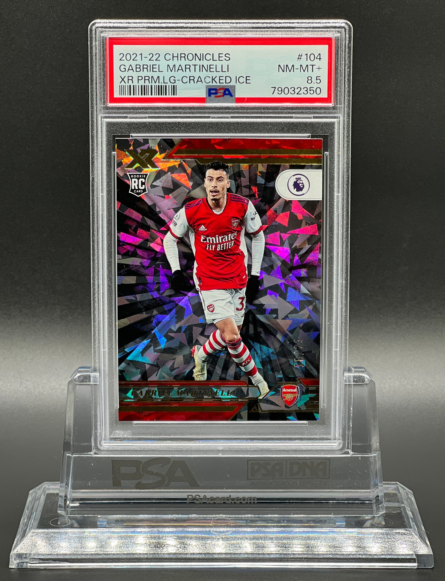 Panini Chronicles Premier League 2021-22 Gabriel Martinelli Rookie /23 Cracked Ice XR PSA 8.5 NM-MT+